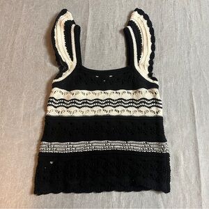 Loft 100% cotton Black and White Crochet Tank Top with ruffle sleeves size small